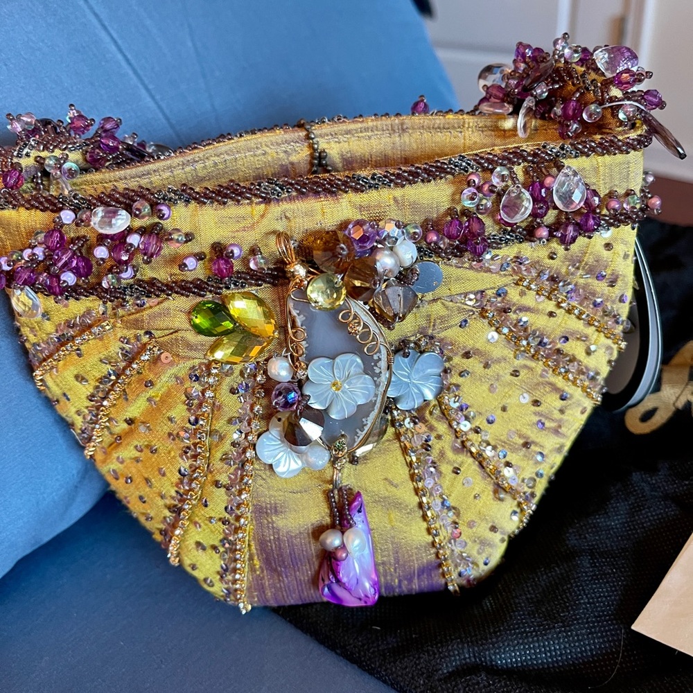NWT Mary Frances LE FLEUR iridescent gold silk beads w/semi-precious stones